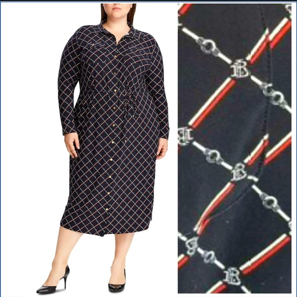 RALPH LAUREN Logo Equestrian Horse Bit Jersey Comfort Stretch Dress Plus Sz 1X - Picture 2 of 10